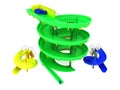 Aquapark water carousels green, blue, yellow 3d render on white Royalty Free Stock Photo
