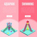 Aquapark waterslides isometric vertical flyers