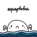 Aquaphobia hand drawn illustration with cute marshmallow in water