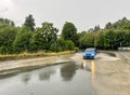 Aquaplaning on a road after a storm