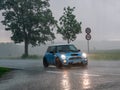 Aquaplaning in a storm with heavy rain