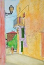 Aquarel of street in Roussillon