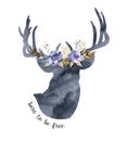 Aquarelle deer head silhouette decorated with flowers Royalty Free Stock Photo