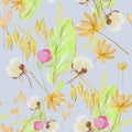 Aquarelle  dry,  wild flower for background, texture, wrapper pattern, frame or border. Royalty Free Stock Photo