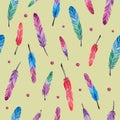 Aquarelle feather seamless pattern