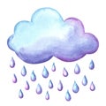 Aquarelle illustration with cloud and raindrops. Royalty Free Stock Photo