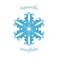 Aquarelle snowflake, hand drawn watercolor winter symbol