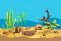 Vector ocean world. Exotic seascape with seaweeds, shells and corals. Colorful background for your design. Royalty Free Stock Photo