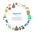 Aquarium Banner Card Circle. Vector