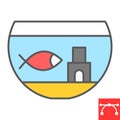Aquarium color line icon, pet and fishbowl, fish in aquarium vector icon, vector graphics, editable stroke filled Royalty Free Stock Photo