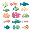 Aquarium fish collection isolated on white background. Cute cartoon vector illustration set. Royalty Free Stock Photo