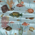 aquarium Fish pattern Wallpaper blue Vintage Painting