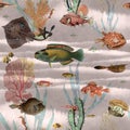 aquarium Fish pattern Wallpaper pink Vintage Painting