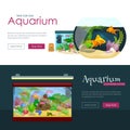 Aquarium fish, seaweed underwater, banner template layout with marine animal Royalty Free Stock Photo