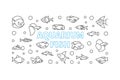 Aquarium fish vector horizontal banner in thin line style