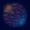 Aquarium fish vector round colored illustration in line style