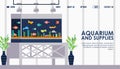 Aquarium for home and office, vector illustration. Landing page template in flat style. Fish tank and aquarium supply Royalty Free Stock Photo