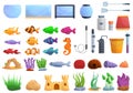 Aquarium icons set, cartoon style