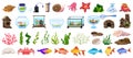 Aquarium icons set, cartoon style