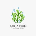 Aquarium logo design with seaweed lines