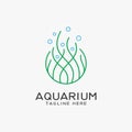 Aquarium logo design with seaweed lines