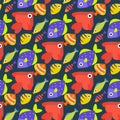 Aquarium ocean fish underwater bowl tropical aquatic animals water nature pet characters seamless pattern background Royalty Free Stock Photo