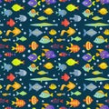 Aquarium ocean fish underwater bowl tropical aquatic animals water nature pet characters seamless pattern background Royalty Free Stock Photo