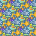 Aquarium ocean fish underwater bowl tropical aquatic animals water nature pet characters seamless pattern background Royalty Free Stock Photo