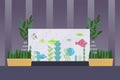 Aquarium in room interior, fish swimming in water, simple flat style vector illustration Royalty Free Stock Photo