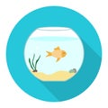 Aquarium, round aquarium with fish on a blue background with shadow. Vector, cartoon illustration. Royalty Free Stock Photo