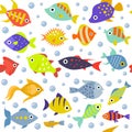 Aquarium sea ocean different colorful fishes vector illustration seamless pattern. Underwater world tropical fish Royalty Free Stock Photo