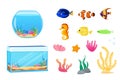 Aquarium set of graphic elements in flat design Royalty Free Stock Photo