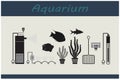 Aquarium. Set2 tools for the aquarium. Accessories and fish.