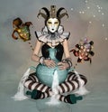 Aquarius as a masquerade woman with two scary masks Royalty Free Stock Photo
