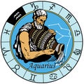 Aquarius astrological zodiac in circle. Vector