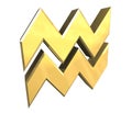 Aquarius astrology symbol in gold (3d)