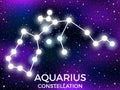 Aquarius constellation. Starry night sky. Cluster of stars and galaxies. Deep space. Vector