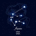Aquarius, constellation and zodiac sign on the background of the cosmic universe. Blue and white design. Illustration vector Royalty Free Stock Photo