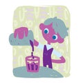 Aquarius. Funny zodiac sign. Colorful vector illustration of barman pours a drink in hand-drawn sketch style on white