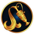 Aquarius golden zodiac sign, horoscope symbol gold