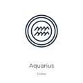 Aquarius icon. Thin linear aquarius outline icon isolated on white background from zodiac collection. Line vector sign, symbol for