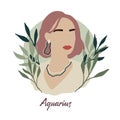 Aquarius zodiac as fashionable woman. Female astrological horoscope sign illustration