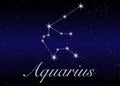 Aquarius zodiac constellations sign on beautiful starry sky with galaxy and space behind. Aquarium horoscope symbol constellation Royalty Free Stock Photo