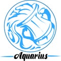 Aquarius zodiac sign artwork, blue beautiful horoscope symbol, vector illustration at circle background