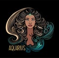 Aquarius Zodiac sign beautiful girl vector art. Royalty Free Stock Photo