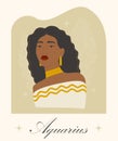 Aquarius zodiac sign black woman cartoon illustration. Afroamerican lady in beige dress astrological symbol. Character Royalty Free Stock Photo