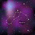 Aquarius zodiac sign. Horoscope symbol, linear constellation. Star universe background. Vector illustration