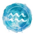 Aquarius zodiac sign on watercolor background