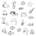 Aquatic animals drawn vector