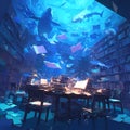 Aquatic Atmosphere: Underwater Library Scene